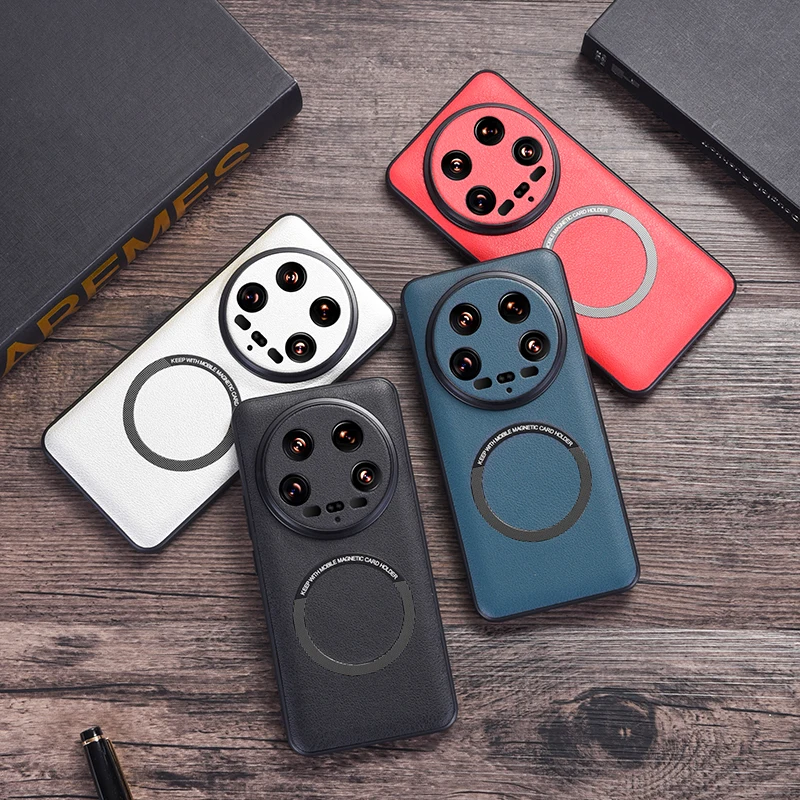 Funda For Xiaomi Mi 14 Ultra Case Magnetic PU Leather + TPU Protective Back Wireless Charging Cover for Xiaomi 14 Ultra чехол