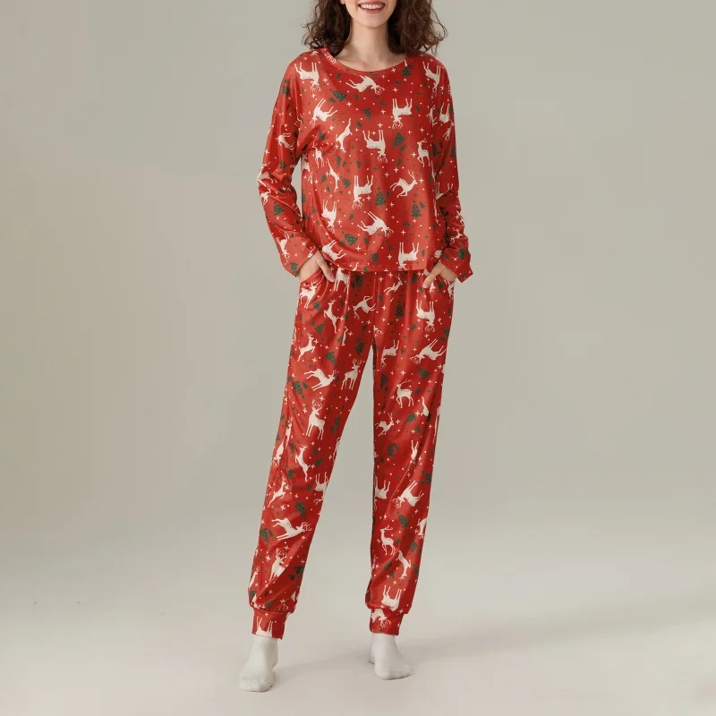 Pijamas navideños para mujer, conjunto de ropa de descanso con estampado de bastón de caramelo/alce, camisa de manga larga y pantalones elásticos, ropa de dormir de 2 piezas