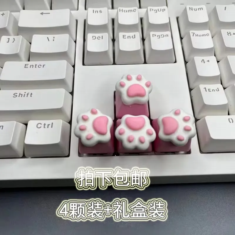 Cute And Adorable Pink Cat Paw Cartoon 3D OEM R4 Cross-axis Gaming Resin Mechanical Keyboard Keycaps