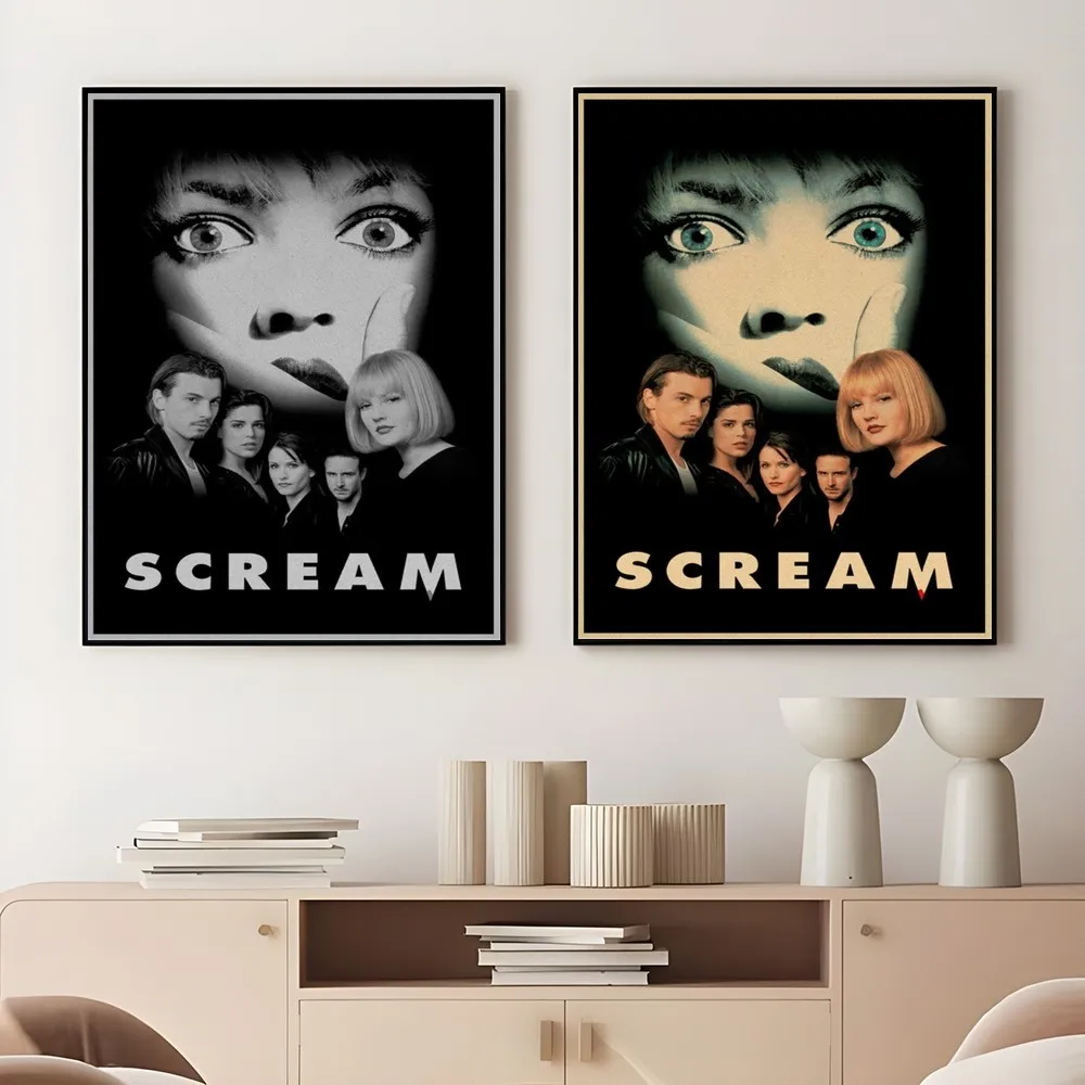 Horror T-Thriller Film S-ScreaMs Retro Movie Poster Sticky Wall Art Printing Waterproof Home Living Bed Room Bar Aesthetic Decor