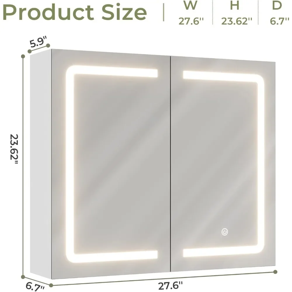 Armadietto per medicinali da bagno con specchi e luci a Led armadietto a specchio a parete a doppia porta con contenitore