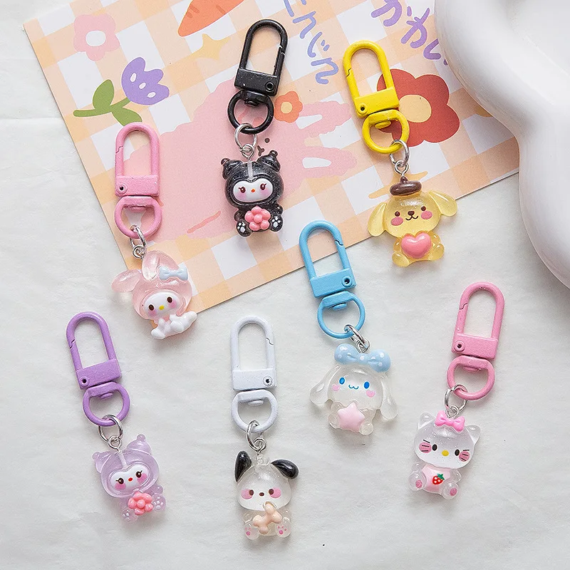 

Sanrio Thin Flash Full Body Keychain Cute Kuromi Cartoon Student Girl My Melody Love Series Girl Bag Pendant Couple Gift