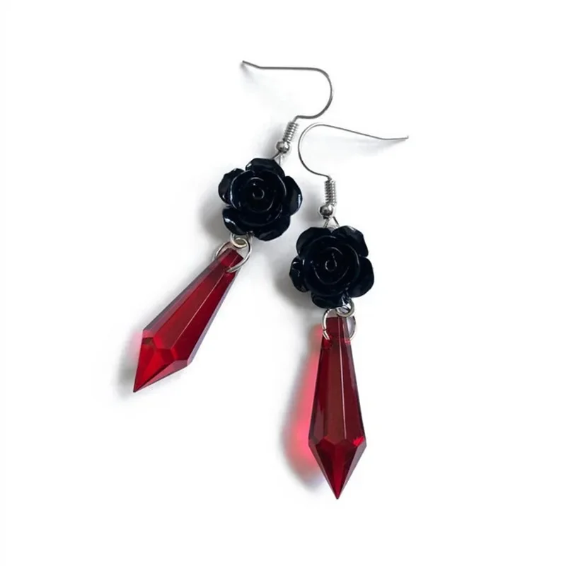 Gothic Vampire Dark Bat Personalized Earrings Vintage Geometric Blood Drop Cone Crystal Creative Witch Jewelry Accessories