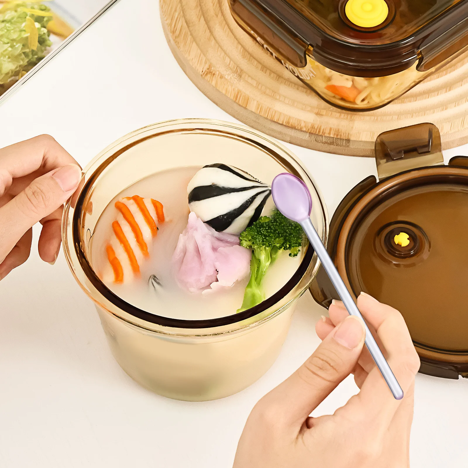 

6pcs Glass Spoons Long Handle Stirring Spoons For Coffee Tea Honey Mixing Smooth Easy Clean Variety Colors Kitchen Bar