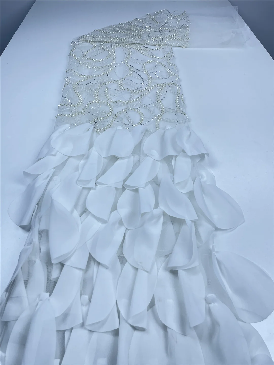 5 Yards Luxury African Lace Tulle Fabric French 3D Embroidered Applique Sequins Fabrics For Party Sewing Material-HY3258