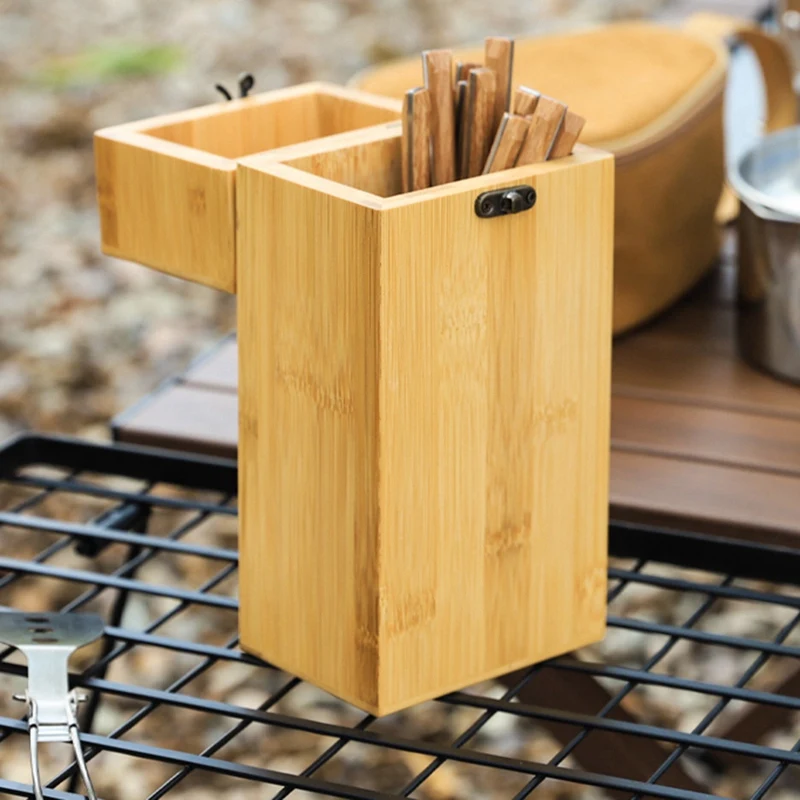 1 PCS Picnic Utensils Bamboo Storage Camping Utensils Storage Box Picnic Kitchen Supplies Storage Box