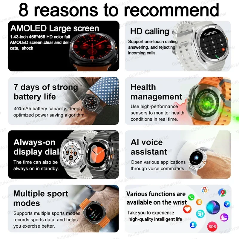 Xiaomi For Samsung New Galaxy Watch 7 Ultra GPS Trackr NFC Smart Watch Men Custom Dial AMOLED Bluetooth call Sport Smartwatchs