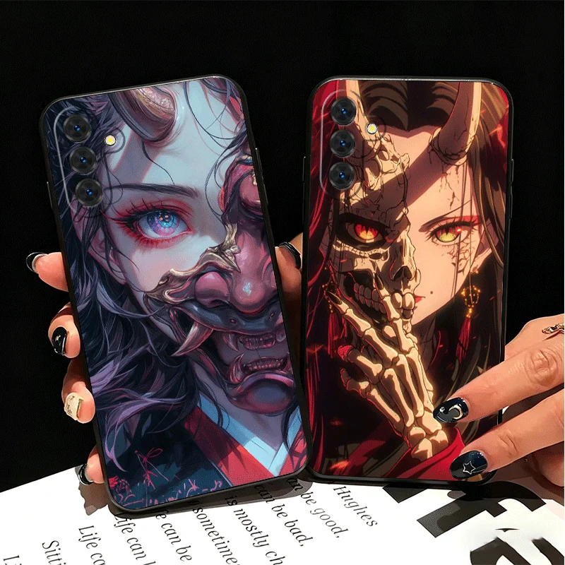 Japanese Oni Mask Girl Silicone Phone Case for Samsung A17 A16 A15 A14 A13 A57 A56 A55 A54 A53 A37 A36 A35 A34 A33 A27 A26 A25 A