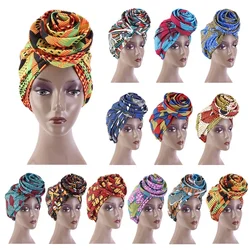 2025 New Fashion Bonnet Donna Stampa floreale africana Ankara Cofano Cappello da donna Turbante Grande fiore Cap Testa Sciarpa Berretti Avvolgere Indiano
