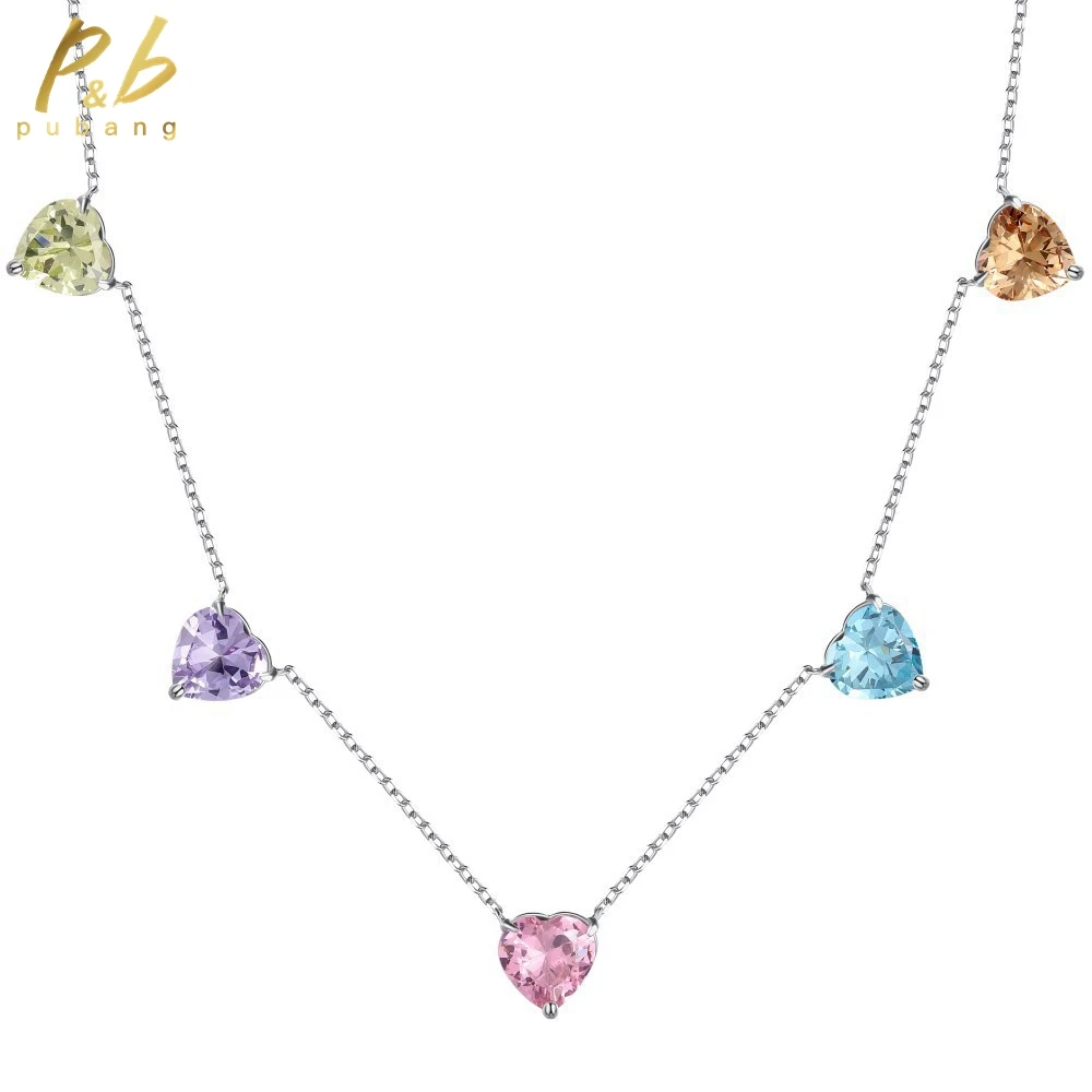 

PuBang Fine Jewelry Solid 925 Sterling Silver Colorful Gem Created Moissanite Necklace for Women Anniversary Gifts Free Shipping