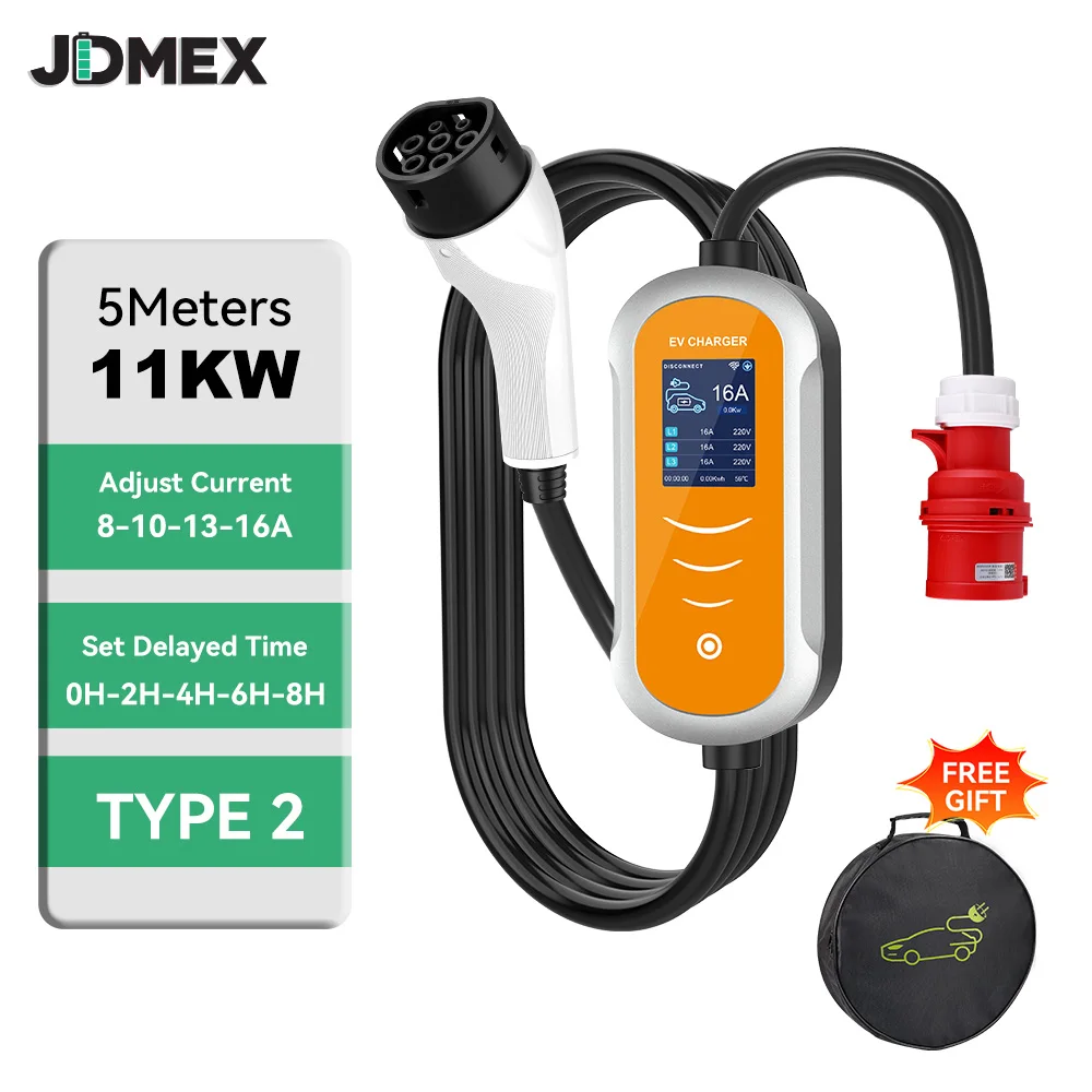 

JDMEX 11KW EV Charger Type2 Portable Car Charger 16A 3Phase Fast Charging EVSE Wallbox Charger APP Control for Electric Vehicle