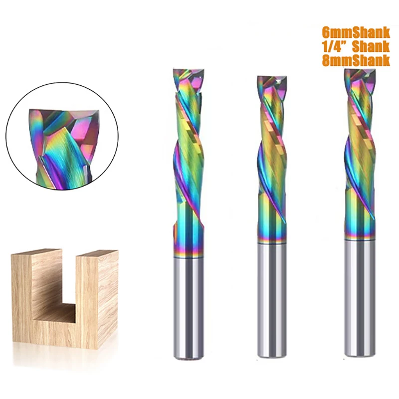 

6 мм 6,35 мм 1/4 дюйма хвостовик из вольфрамовой стали 2-флейтовый спиральный компрессионный фрезерный станок для дерева, акрила