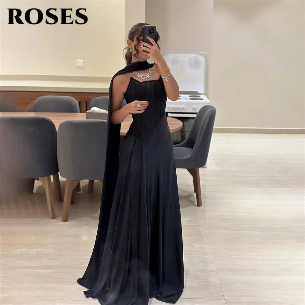 

ROSES Black Evening Dress Structured Bodice vestidos de fiesta Sleeveless Formal Dresses with Scarf Party Dresses Customized