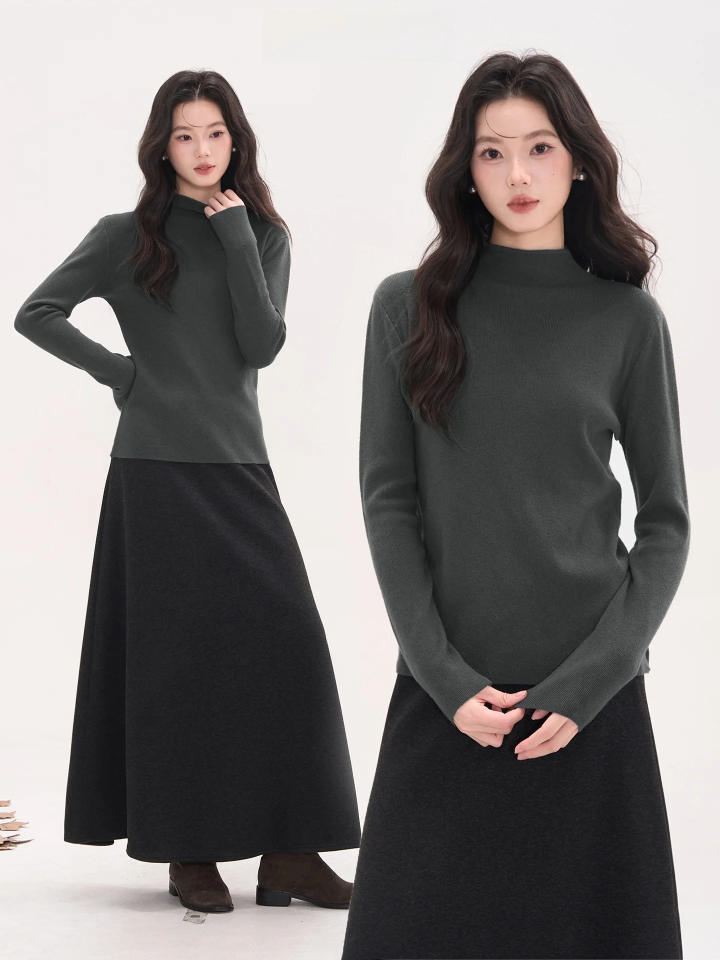 

Korean Sle Pure Color High Ne Long Sve Knitted Base irt Slim Fit Top Window Display Flower Field Heme Autumn Winter ...