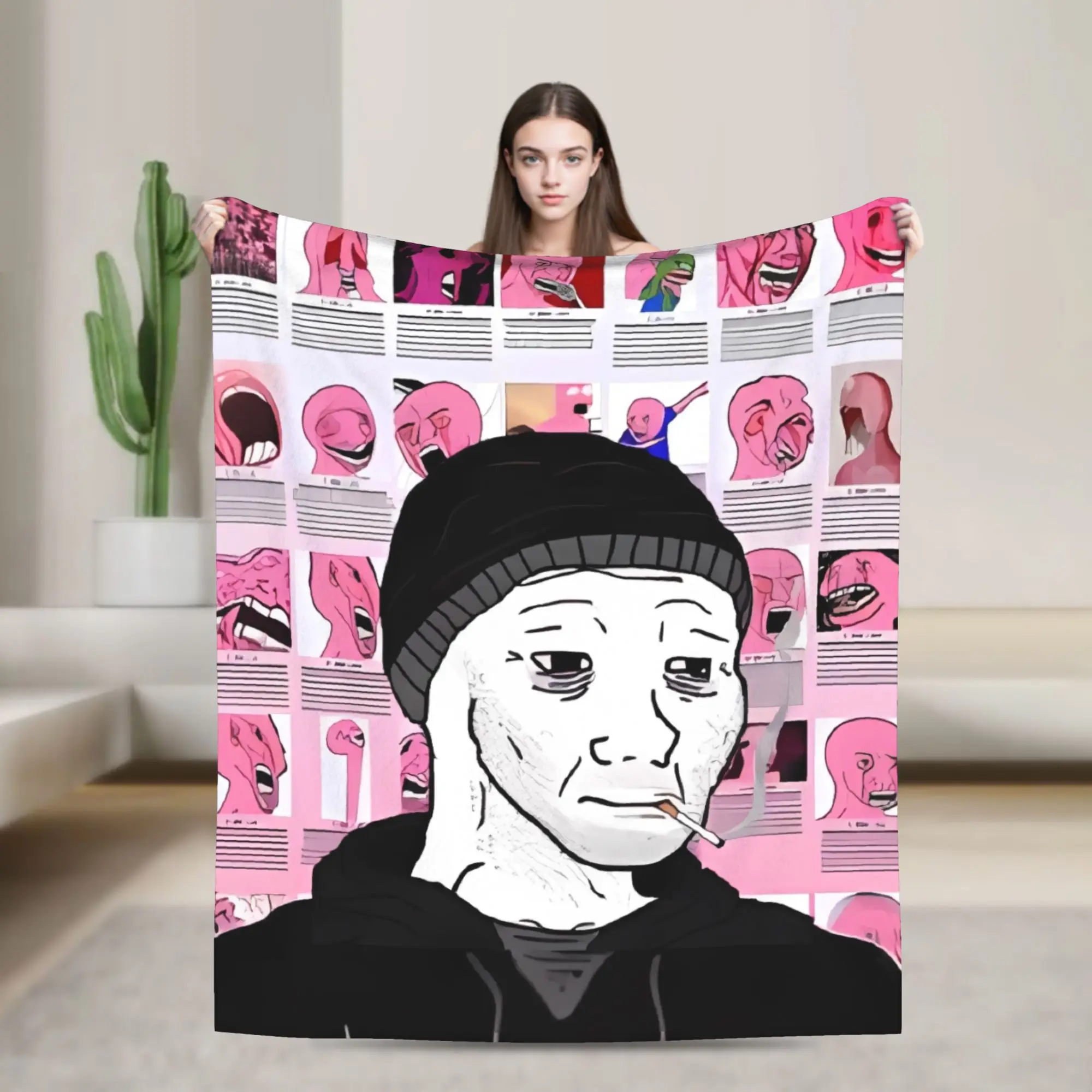 

Забавное одеяло Wojak с мемом, теплое модное плюшевое одеяло для домашнего декора, фланелевое покрывало для путешествий в самолете, покрывало для кровати