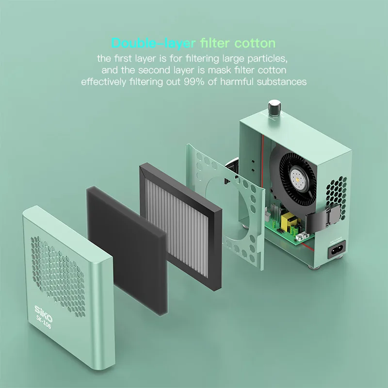 Ultra-Powerful Mini Ionic Fan Portable Fume Extractor with Double-Layer Filter for Soldering Station Jewelry Making & PCB Repair