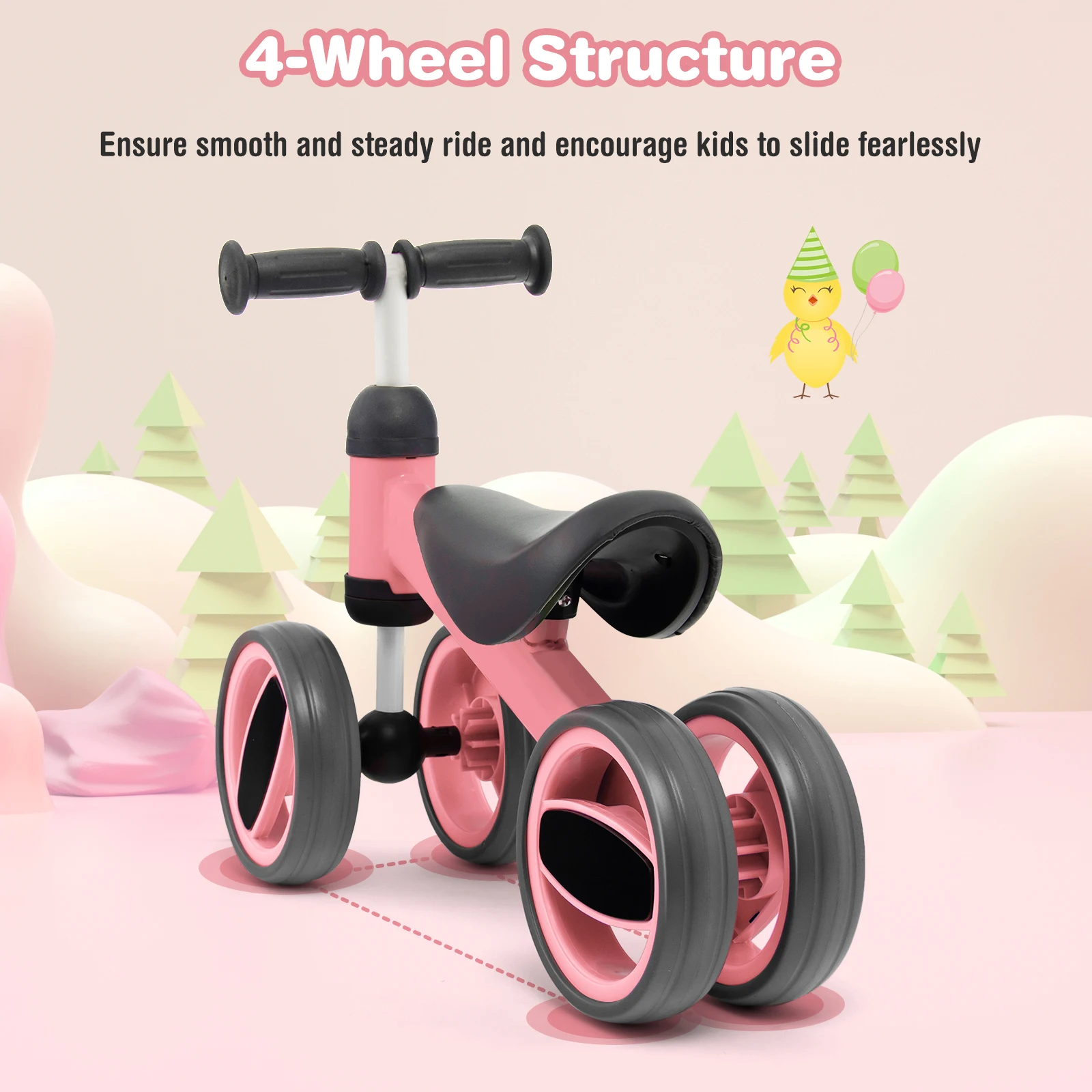 Baby Balance Bike Toddler Riding Toys w/ 4 Wheels Pink