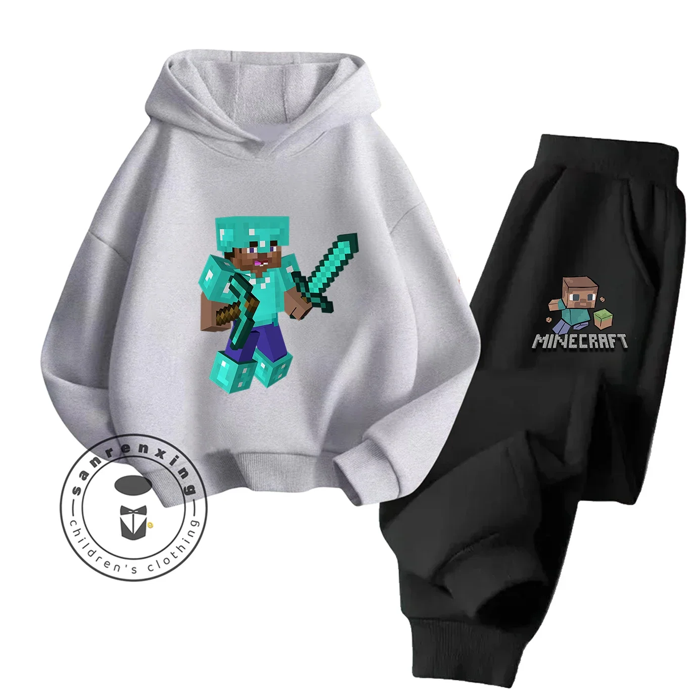 2025 موضة ماين كرافت 2D الكرتون المطبوعة هوديي مجموعة للأطفال المراهقين بنين بنات عادية رائجة البيع الخريف الشتاء