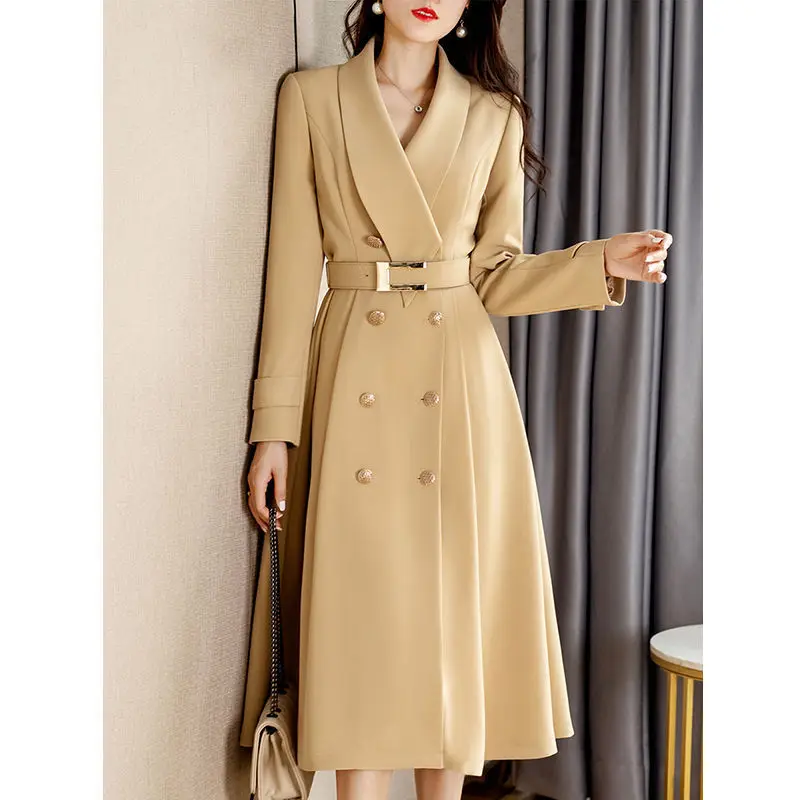 Imagem -02 - Primavera e Outono Blusão Cabolsas Femininos 2023 Nova Versão Coreana Mid-length Cabolsa Moda Design Elegante Escritório Rosa Trench Coat