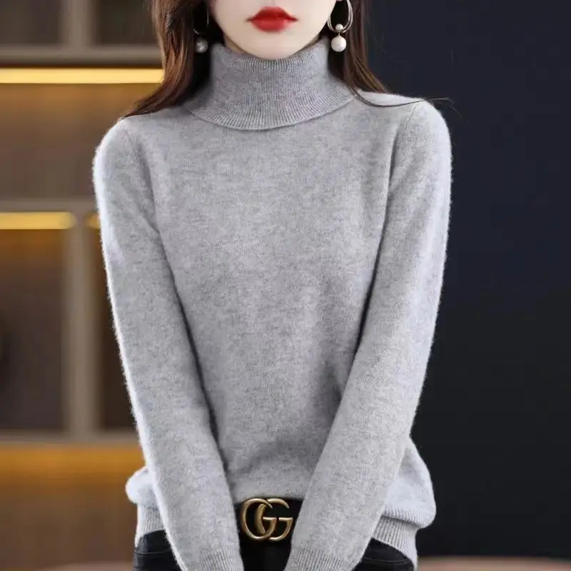 Winter New Sweater Fashion Knitted Sweater Solid Color Bottoming Shirt Women