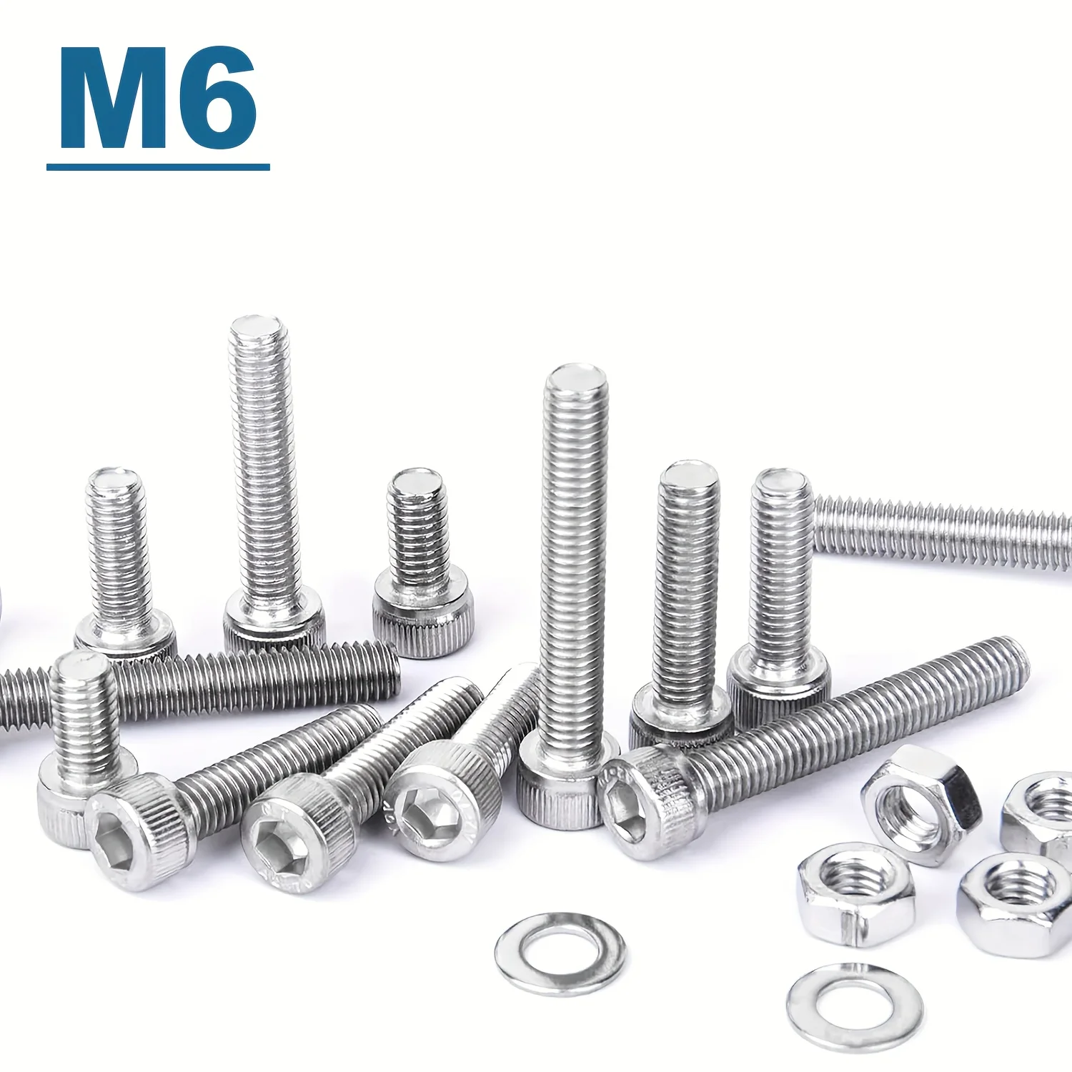 186 pcs Stainless Steel M6 Hex (Allen) Drive Socket Head Cap Bolt Assortment Kit, Screw, Nut & Washer Set, M6