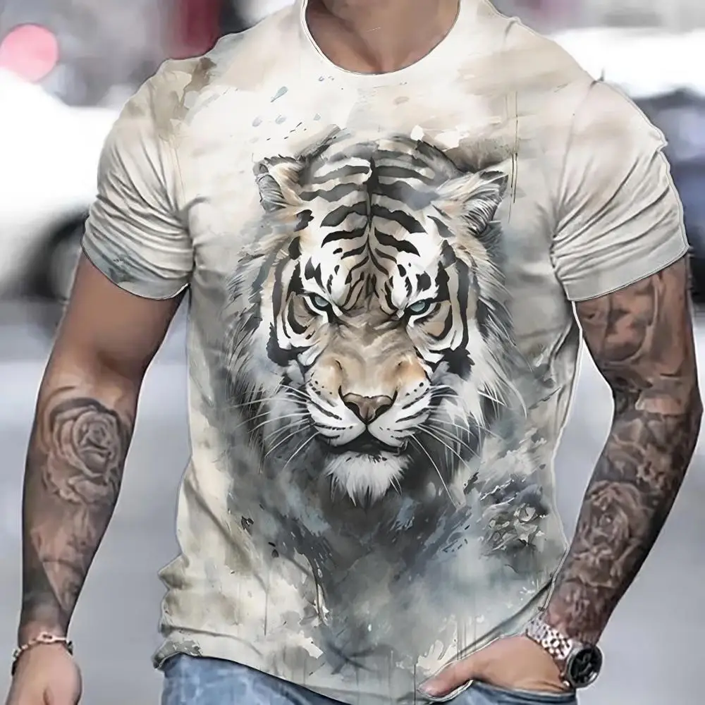 

Tiger T-Shirt For Men 3D Animal 3D Print Men's Shirts Summer Short Sleeved Tee Male Pullover Oversized Top Casual Men'S Clothing