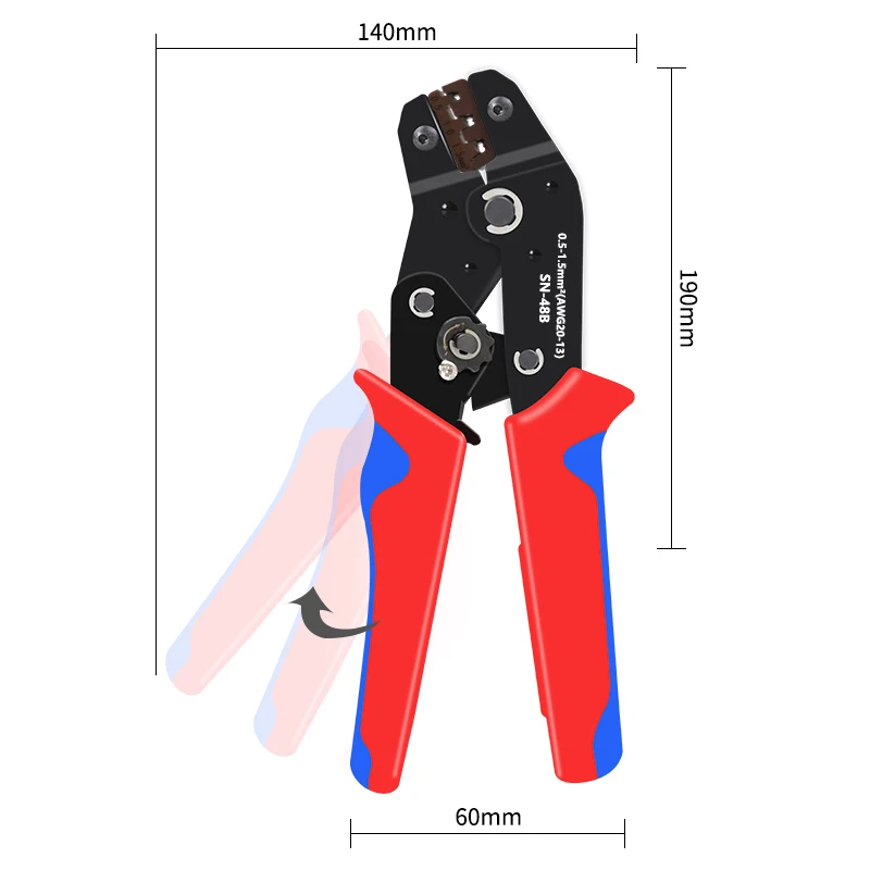 For TAB 2.8 4.8 6.3 Car Terminals Crimping Pliers 0.5-2.5mm²/23-13AWG High Precision Jaw Wire Electrical Hand Tools SN-48B