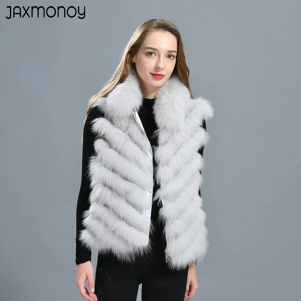 Jaxmonoy Reversible Waistcoat for Women 100% Real Silk Lining Vest Ladies Double Face Wear Real Fox Fur Sleeveless Jacket Female