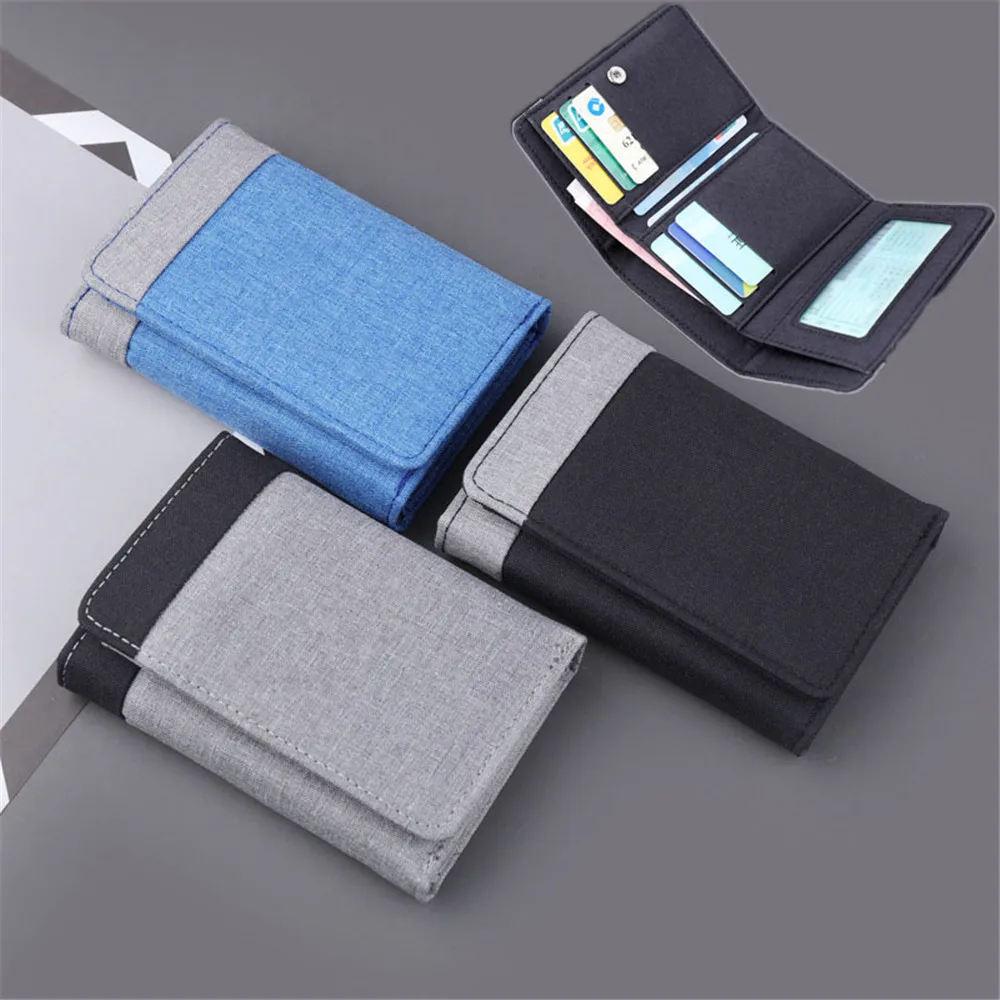 Men's Fashion Short Canvas Wallet Contrasting Colors Small Three Folded Purse Card Coin Small Change Bags Mini Money Pouch