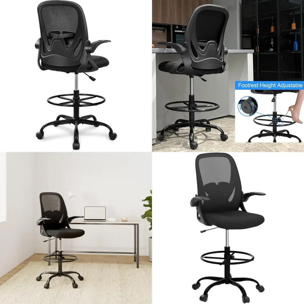 

Ergonomic Tall Office Chair with Flip-Up Armrests and Lumbar Support for Standing Desks