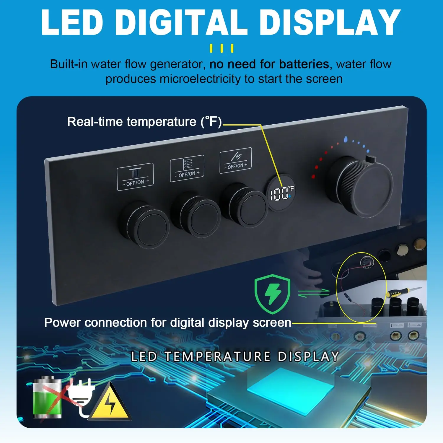 ماتي الأسود 16 بوصة سقف دش المطر رئيس النحاس نظام دش رقمي ترموستاتي مجموعة مع صمام درجة الحرارة الضغط على زر