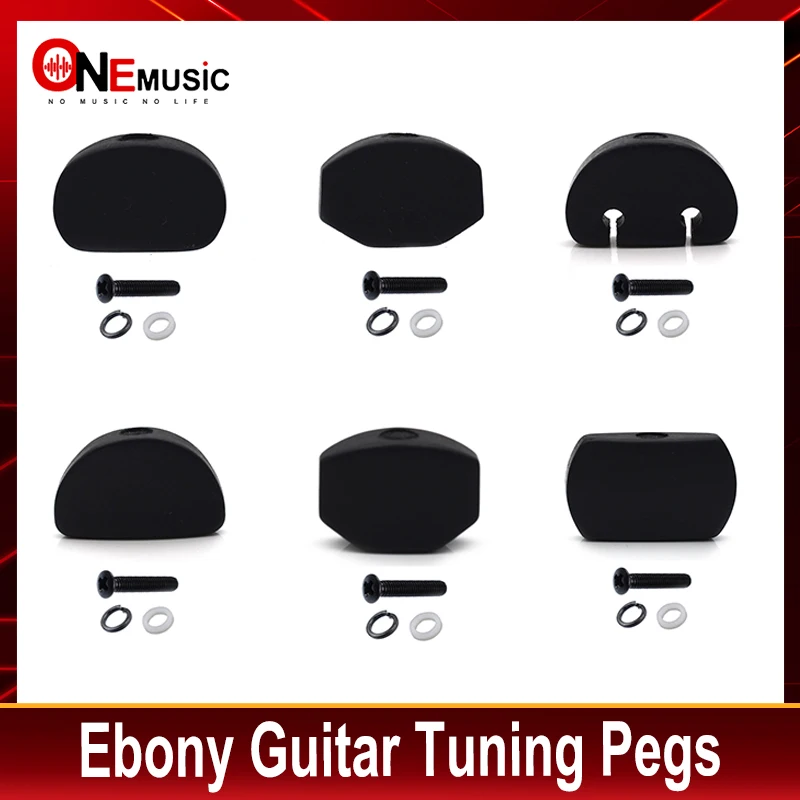 6Pcs Ebony Guitar Tuning Pegs Tuners Machine Heads Replacement Buttons Knobs Handle Black