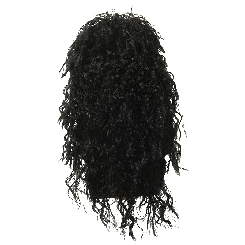 Men Long Curly Wig Black Wig Male Synthetic Cosplay Wigs Puffy High Fiber Machine For Rock Party Fluffy Nightclub Bar Wig