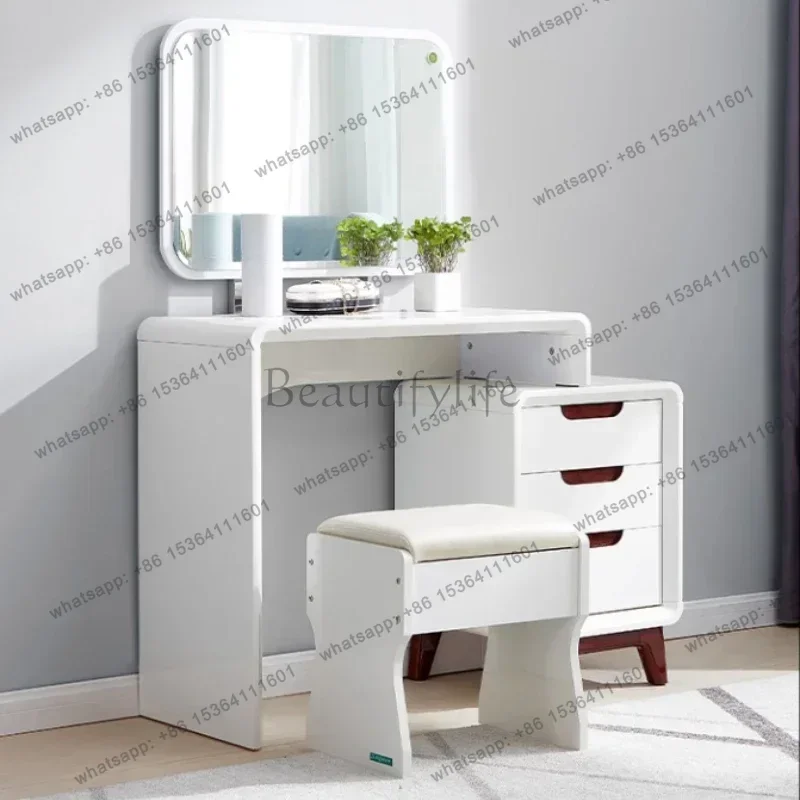 Dresser Vanity Desk With Light Mirror With Seat White Retractable Makeup Table Bedroom Small Apartment