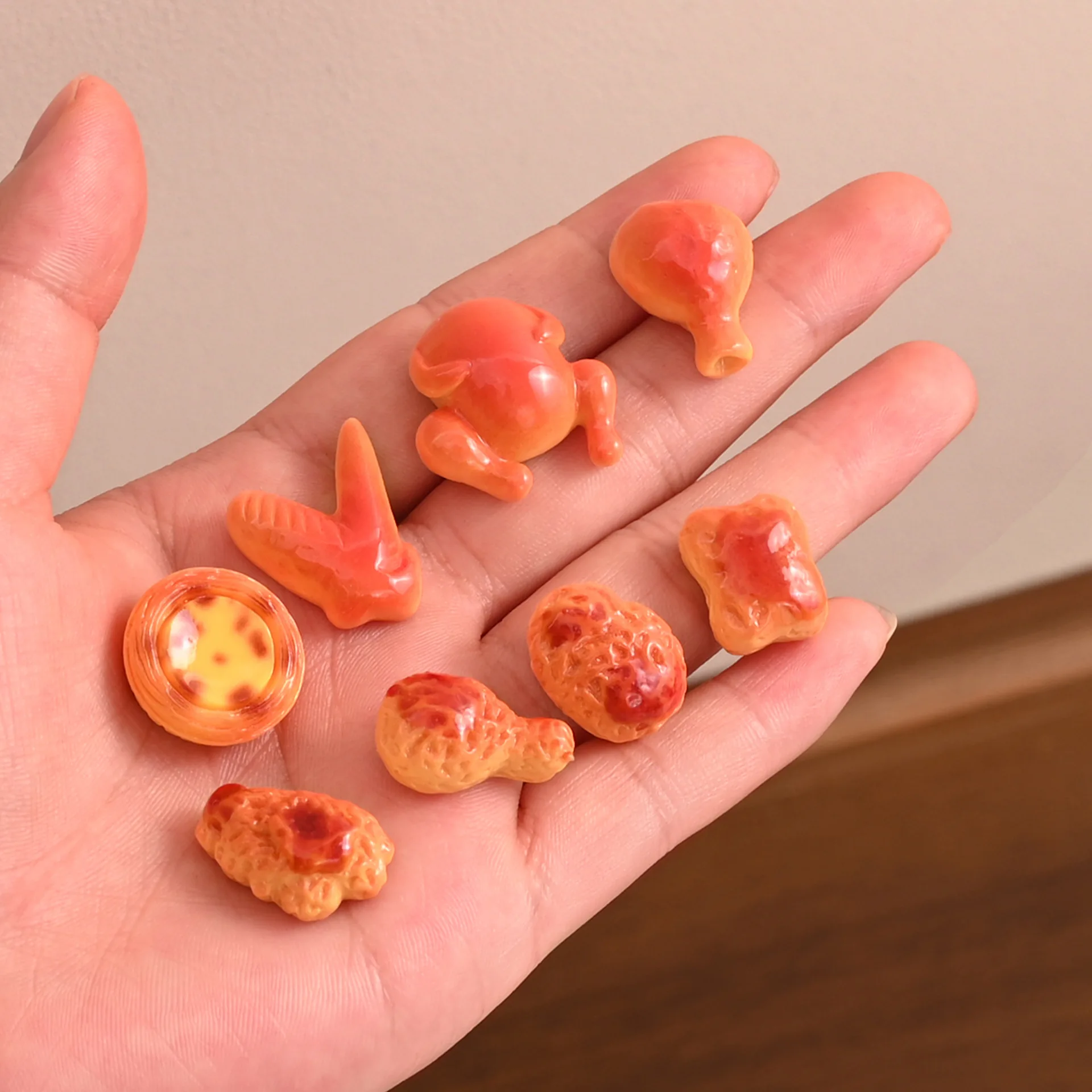 8pcs Mini Fried Chicken Egg Tart Whole Chicken Wings Meal Set Miniature Food Resin Accessories Dollhouse Decoration Craft Model