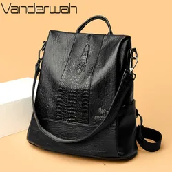 Women's Crocodile Pattern Backpack Leather School Bookbags for Girls Bagpack Large Capacity Designer Travel Rucksack Mochilas