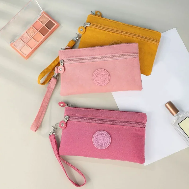 Nylon Solid Color Long Short Bank ID Credit Card Wallet Coin Keys Bags Purse Earphone Storage Bag Purse Pouch Double Zipper