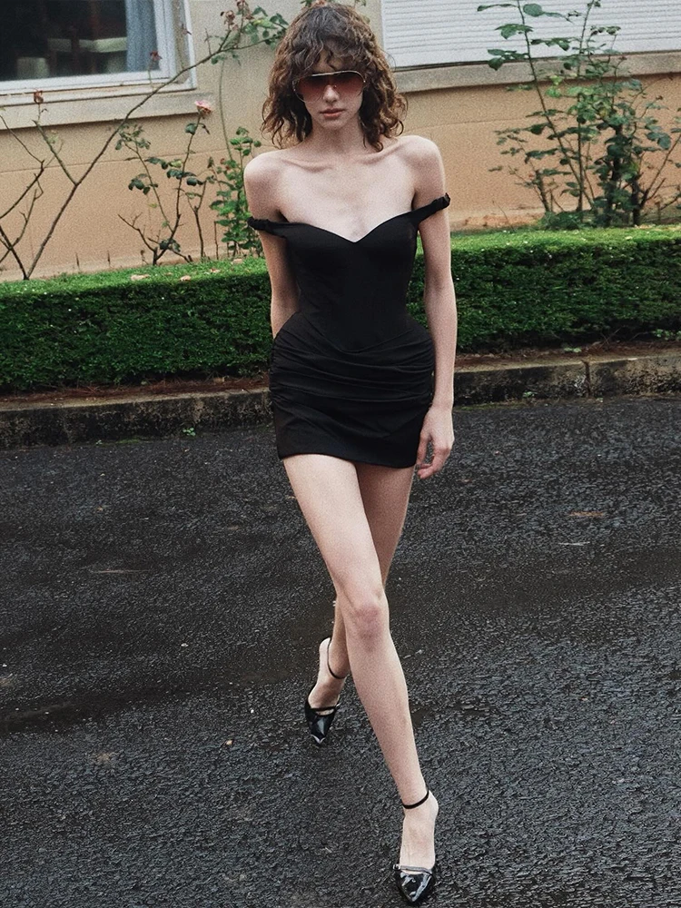 Sisterlinda スラッシュネックセクシーなドレス女性クラシックベーシックシャーリングノースリーブシンプルなファッションパーティークラブウェアストレッチホットティーボディコン