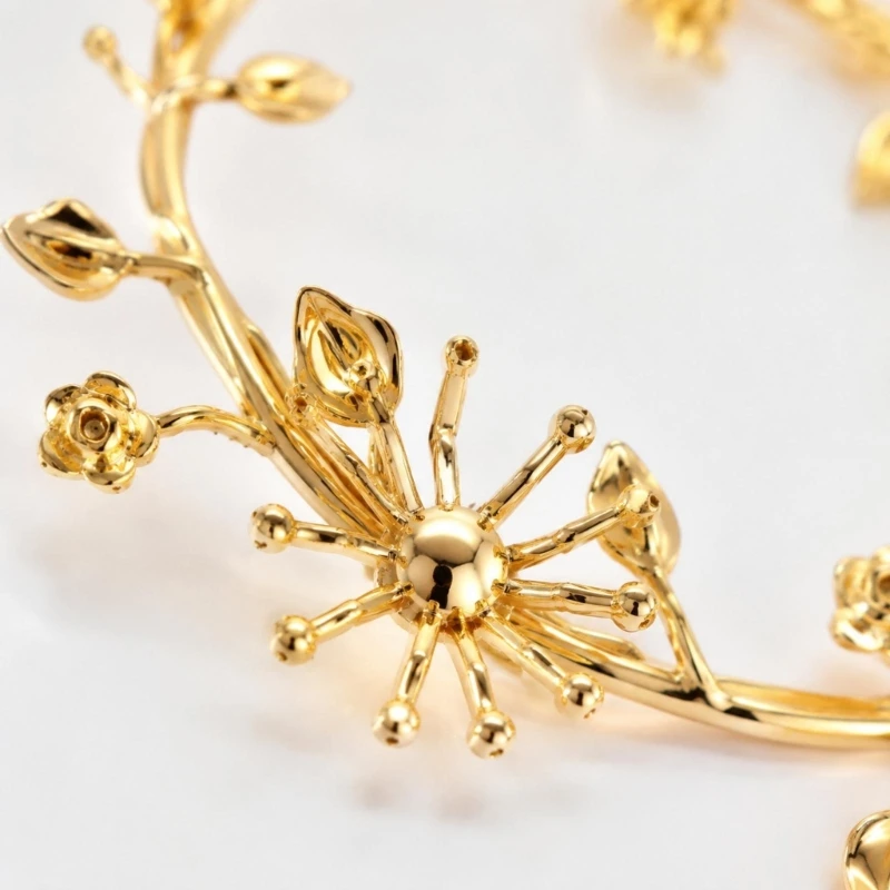 HXBF Circular Earrings with Decorative Leaves and Branching Flowers