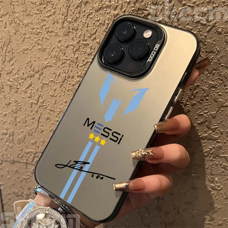 ميسي كرة القدم سوبر ستار تصميم بالكهرباء الفضة قضية الهاتف آيفون 15 16 14 13 12 11 برو ماكس XS X XR 7 8 زائد غطاء