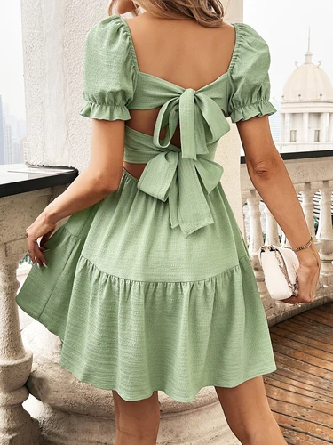 Vestido elegante de verano para mujer, vestido con pajarita sin espalda, falda de vacaciones con cuello cuadrado, falda para ir al trabajo 164