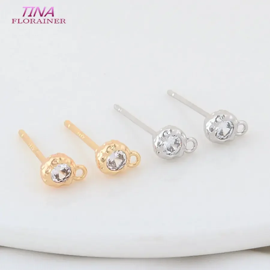 6PCS 4.5MM 14K Gold Plated Brass and Zircon Round Shape Stud Earrings  DIY Jewelry Making Accessories