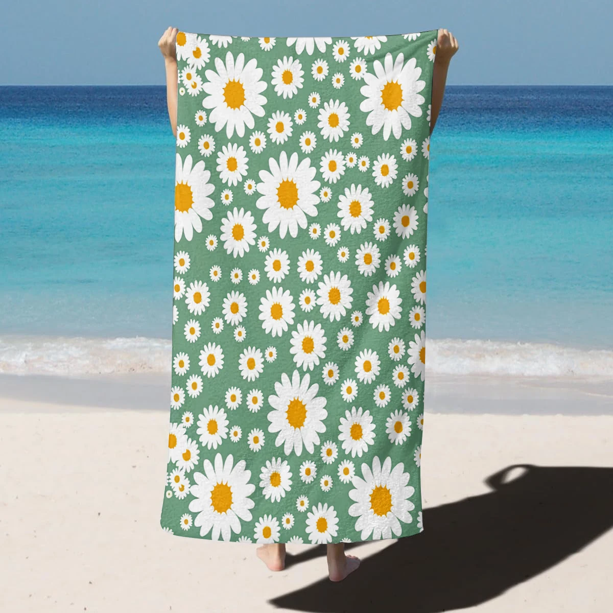 1PC White Daisy Flowers paint Towel for family friends Gifts Quick-Dry Beach Towel For Yoga Tourism Beach GYM Camping Swimming