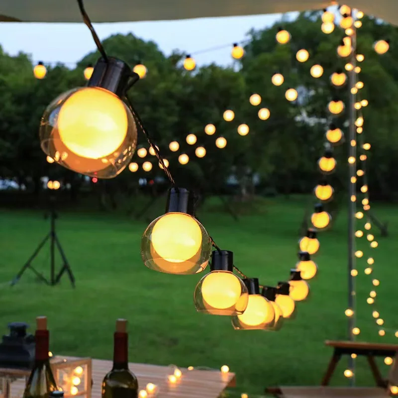 Solar Outdoor Transparent Cover Ball String Light, LED Fairy Light, Used For Camping Tent, Courtyard, Garden, Wedding Decoration