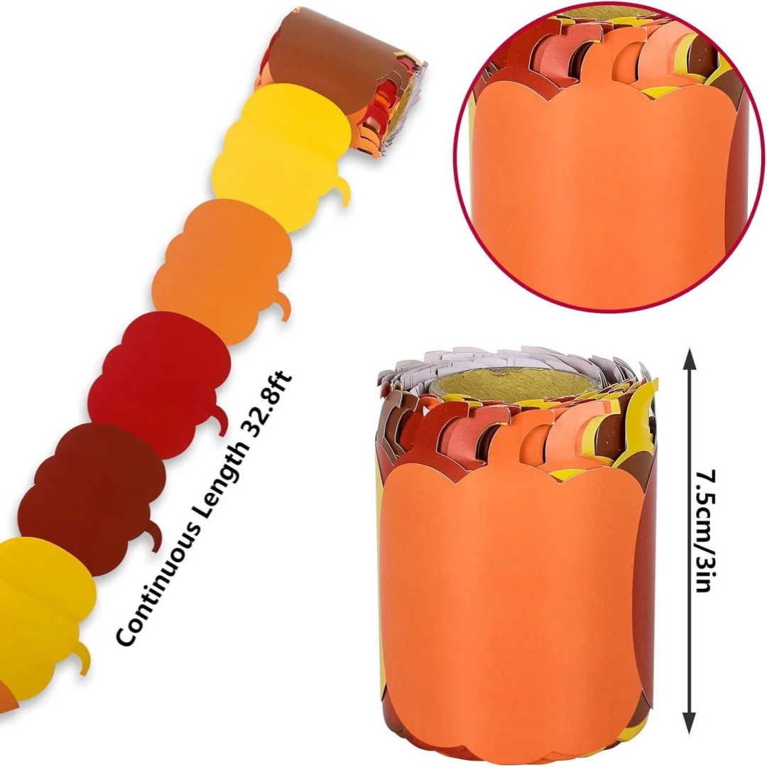 秋の掲示板装飾 鮮やかなひまわり カエデの葉 カボチャの縁取り 秋のテーマの縁取り紙 学校の壁用のお祝い用