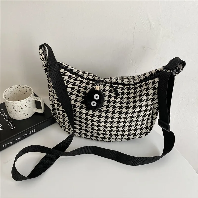 Classic Houndstooth Crossbody Bags Women Ins All Match Zipper Hobos Basic Stylish Shoulder Female Street Chic Simple Teenagers