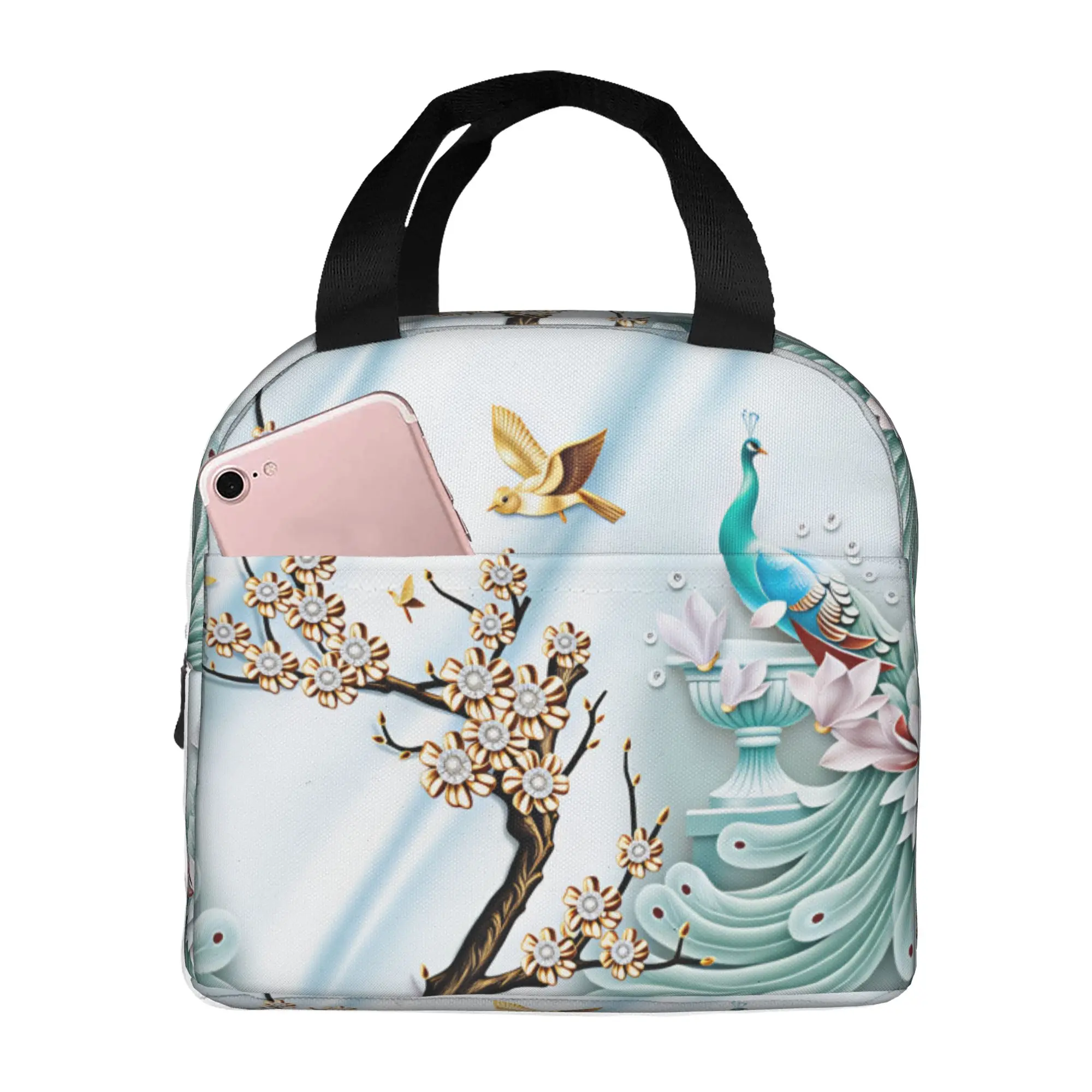 Luxury High 3D Floral Insulated Lunch Bag for School Office Fashion Trend 3D Flowers Resuable Cooler Thermal Bento Box Women Men