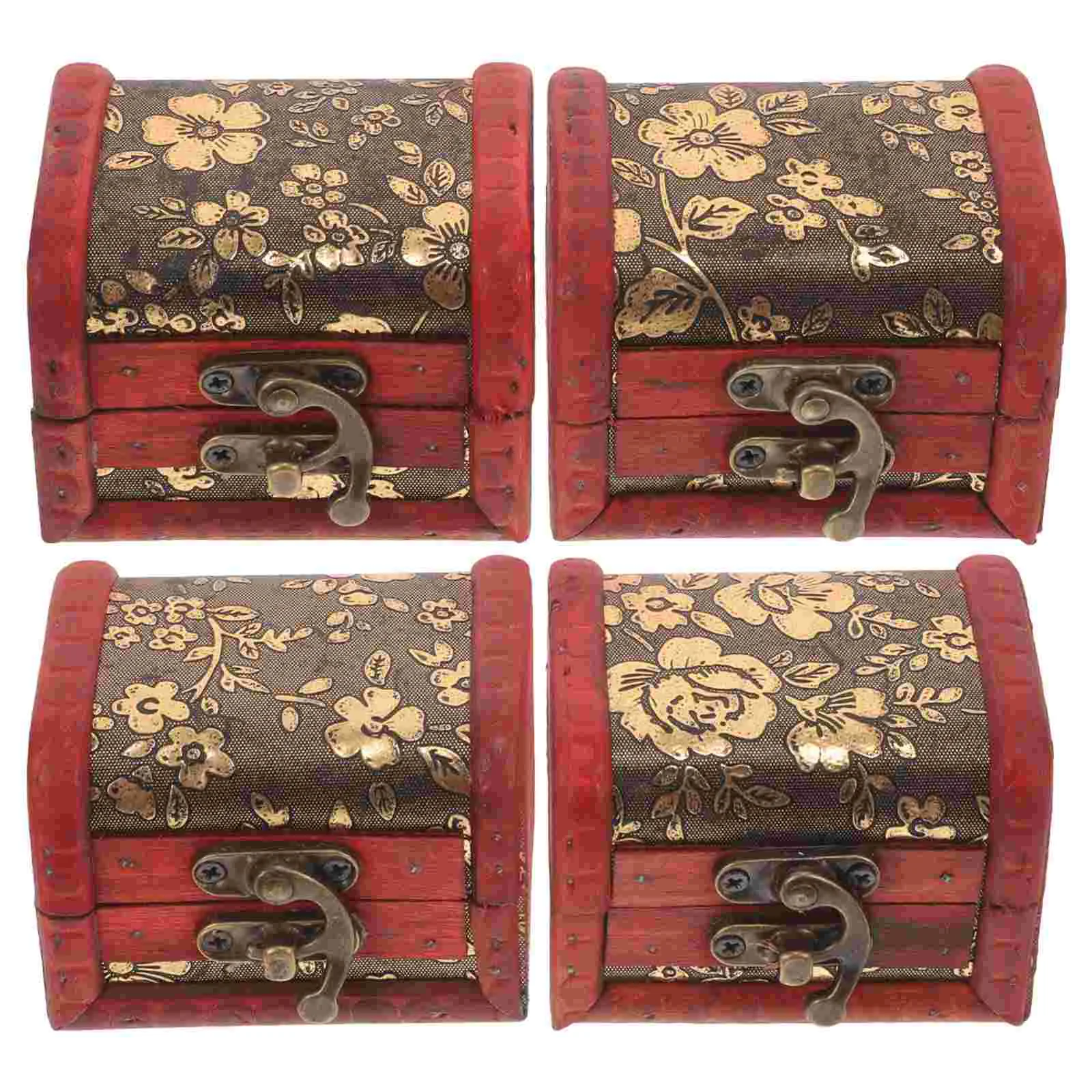 4 ชิ้นโจรสลัดถังเก็บตกแต่ง Mini Treasure Chest ไม้ไผ่เครื่องประดับขนาดเล็ก Trinket Case