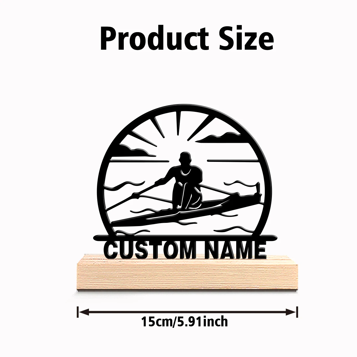 pc Personalized Custom Canoe Paddler Metal Statue Wooden Base Tabletop Decor, Sport Sculpture for Bedroom Office Display