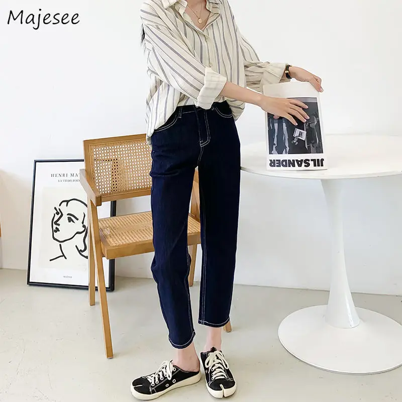 

Jeans Women Ankle Length Hot Sale 25-32 All-match Straight College Daily Casual Washed Denim Minimalist Office Lady Prevalent